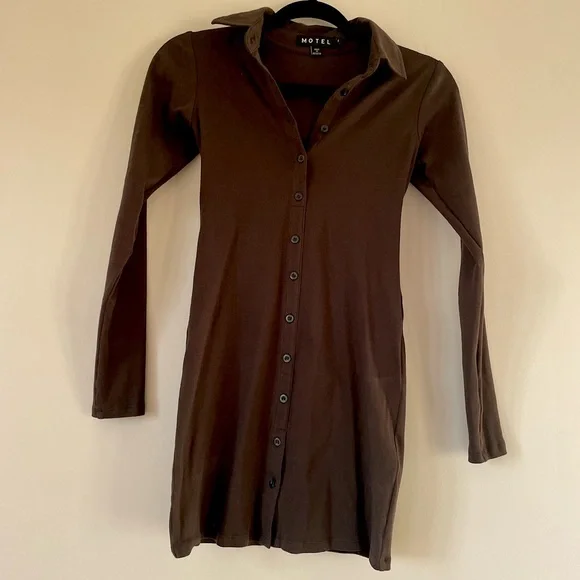 Motel Rocks | Dresses | Longsleeve Brown Cotton Dress Motel Rocks